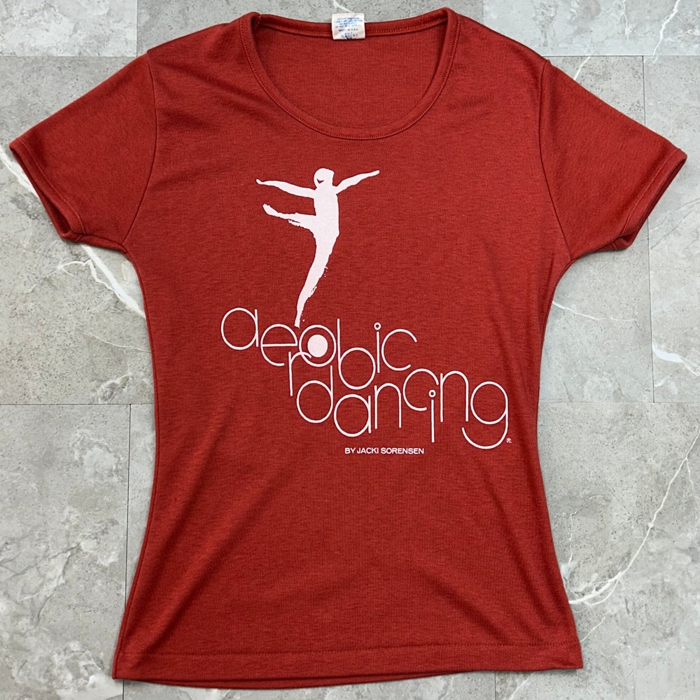 80s Vintage Aerobics Graphic Shirt Womens Small Baby Tee Dancing Instructor